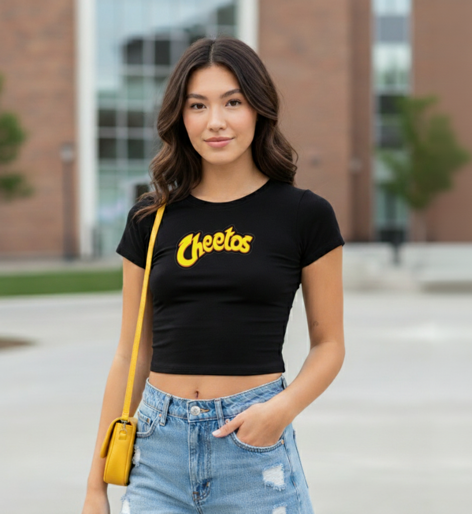 “Cheetos Crunch Vibe” Premium Cropped Top(Black & White)