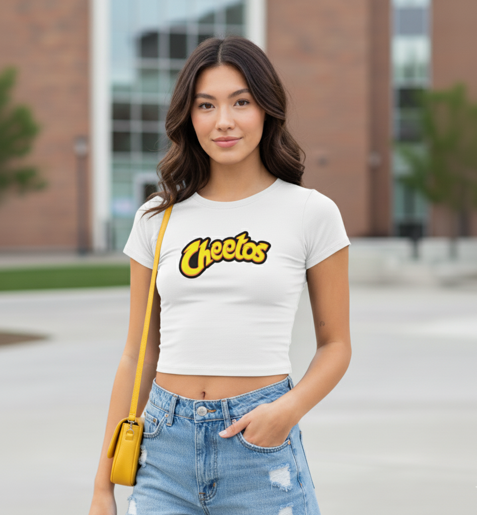 “Cheetos Crunch Vibe” Premium Cropped Top(Black & White) - Image 3