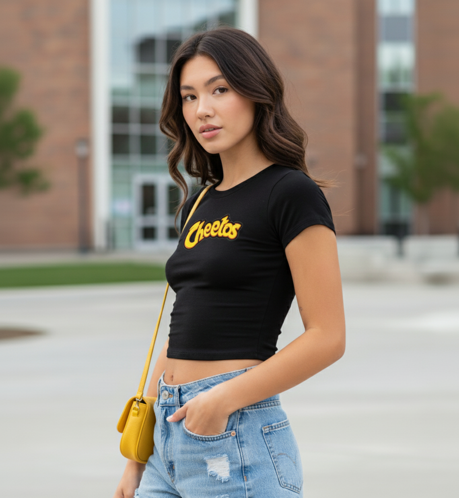 “Cheetos Crunch Vibe” Premium Cropped Top(Black & White) - Image 2