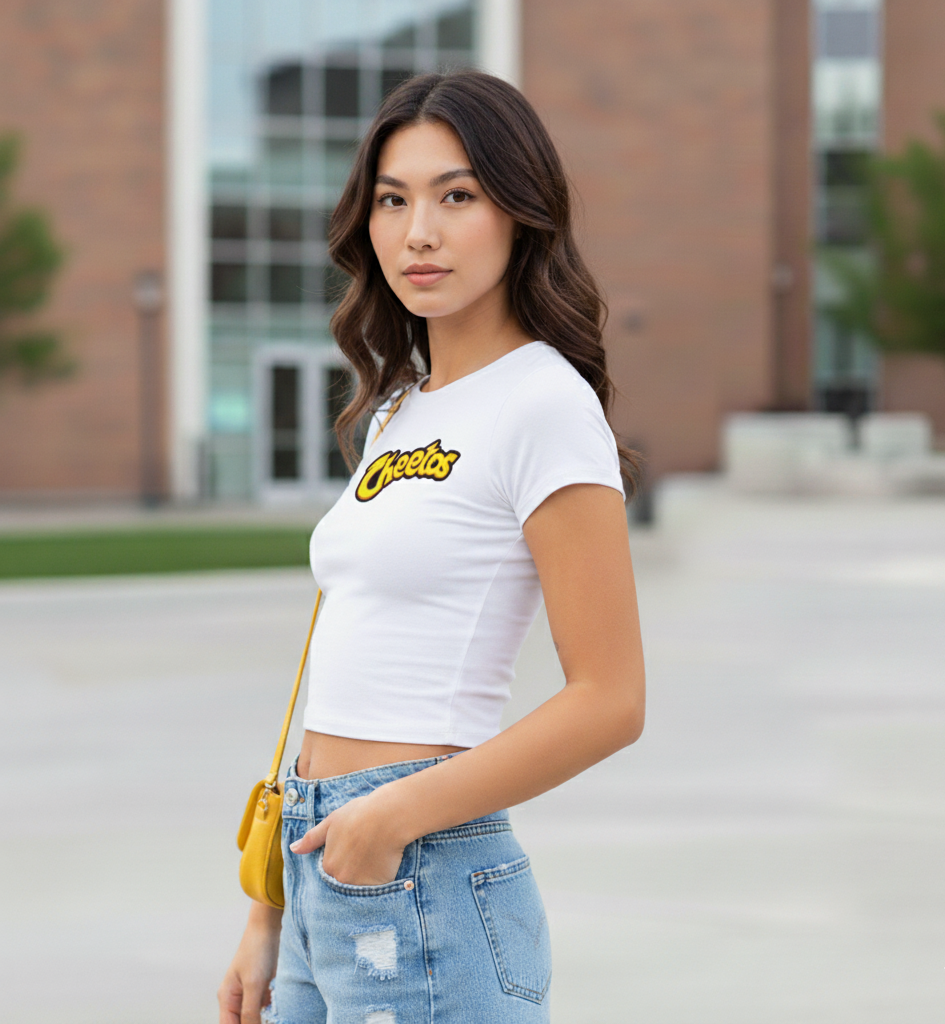 “Cheetos Crunch Vibe” Premium Cropped Top(Black & White) - Image 4